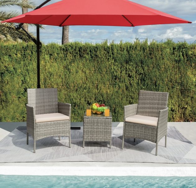 Devoko 3 Pieces Patio Conversation Set PE Rattan Wicker Chairs Outdoor Furniture Set